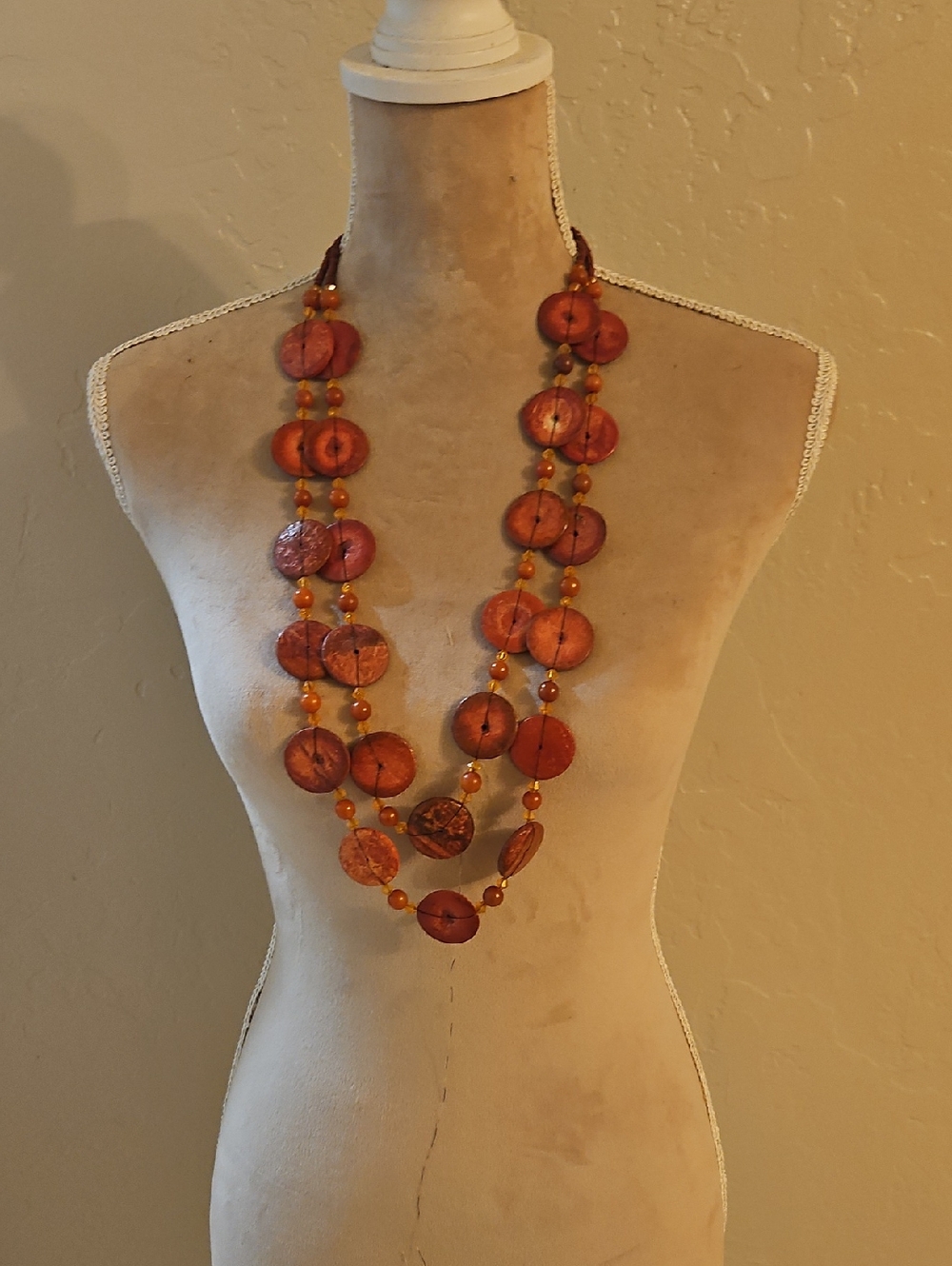 African Boho Style  Orange Bead Long Necklace.